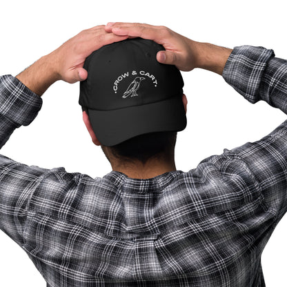 Crow & Cart Dad Hat. White Stitching.