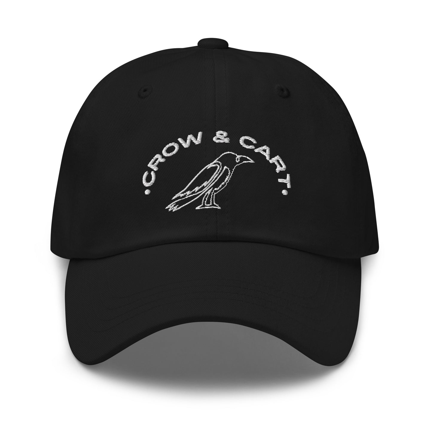 Crow & Cart Dad Hat. White Stitching.