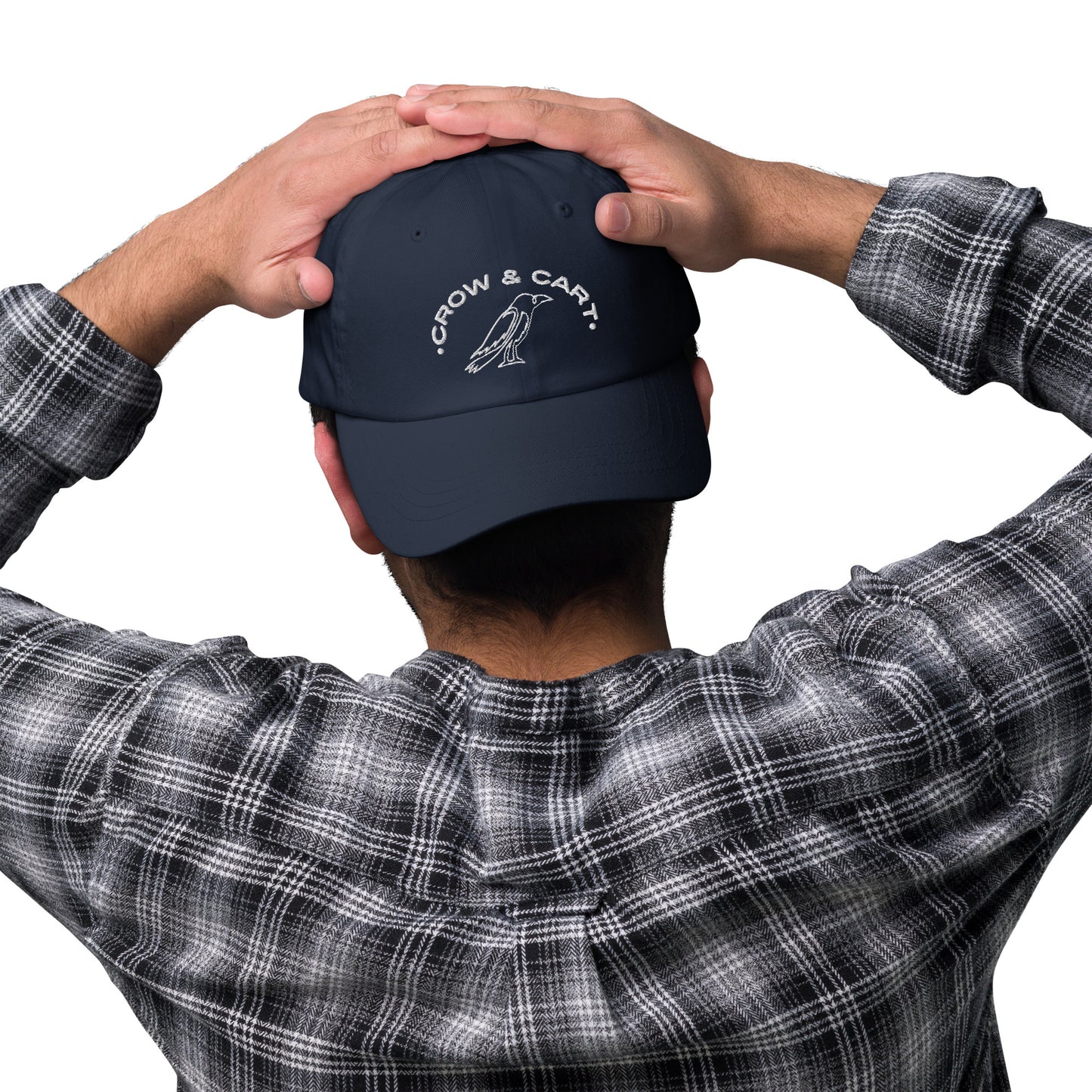 Crow & Cart Dad Hat. White Stitching.